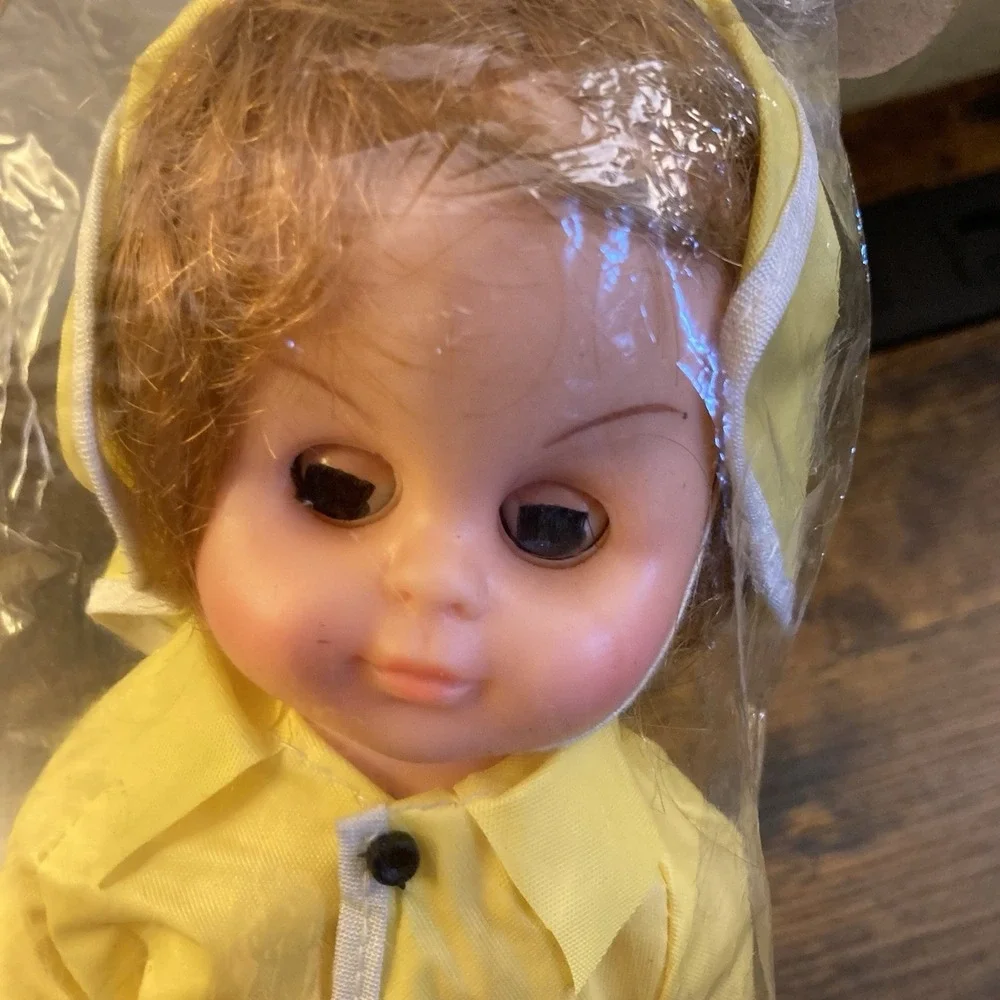 Rare NIP Mego Raincoat Doll 1970s Eye Open Close Vinyl Rooted Hair Galoshes Girl